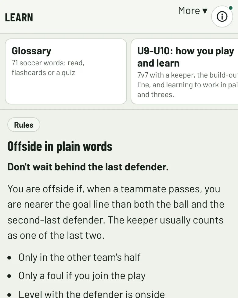 A Learn page about a rule, with short sections and a picture.
